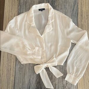 privy White Satin Tie-Front Blouse